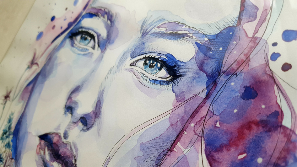 Watercolor Drawing Of Woman Face